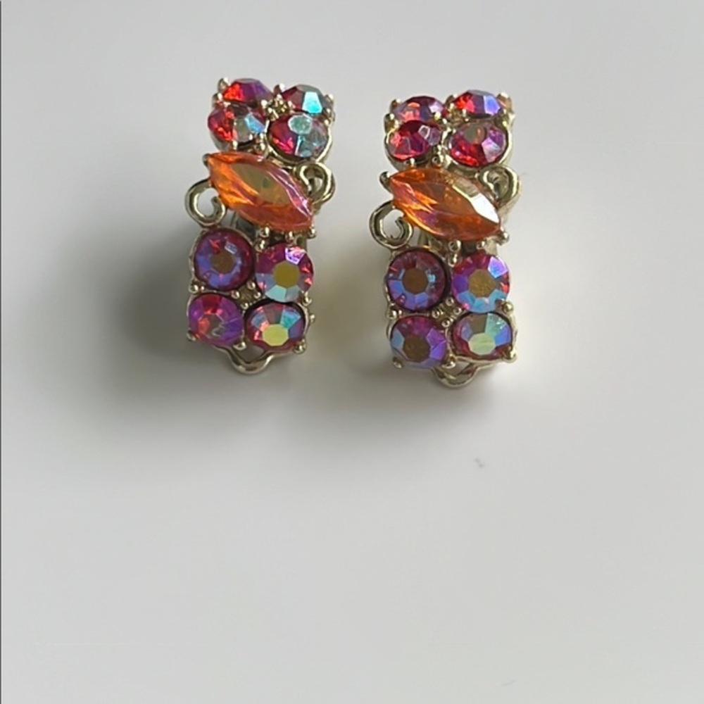 Vintage AB Rhinestone clip on Earrings